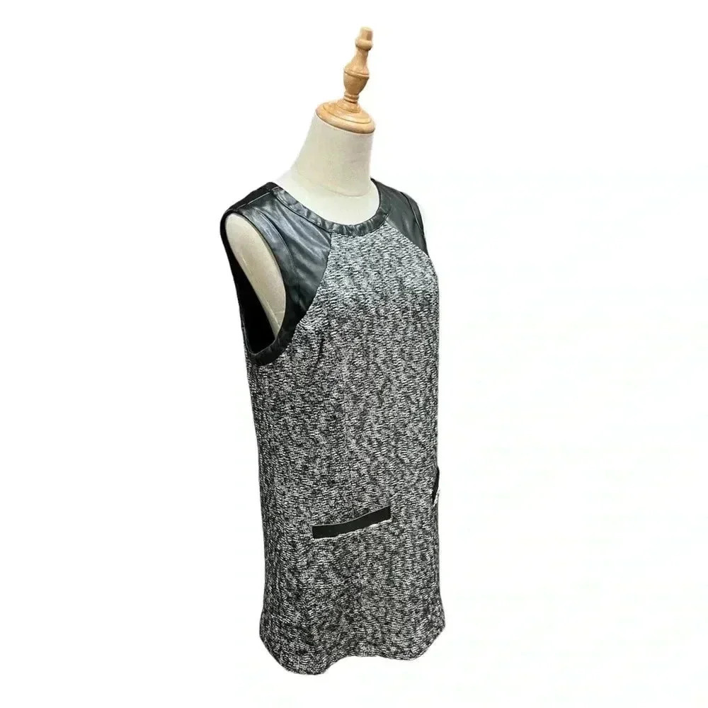 WHIT Tweed and Faux Leather Mini Shift Dress Size Large